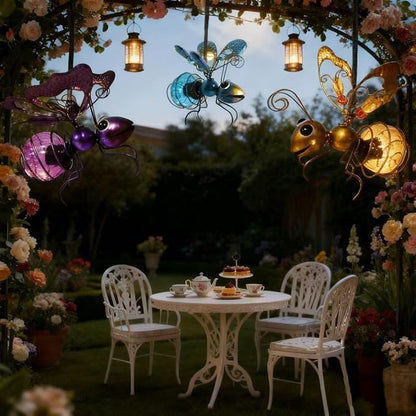 3 Pcs Waterproof Solar Hanging Bee Lights, Metal Bumblebee Figurine LED, Outdoor Garden Balcony Porch Spring Holiday Party Decoration