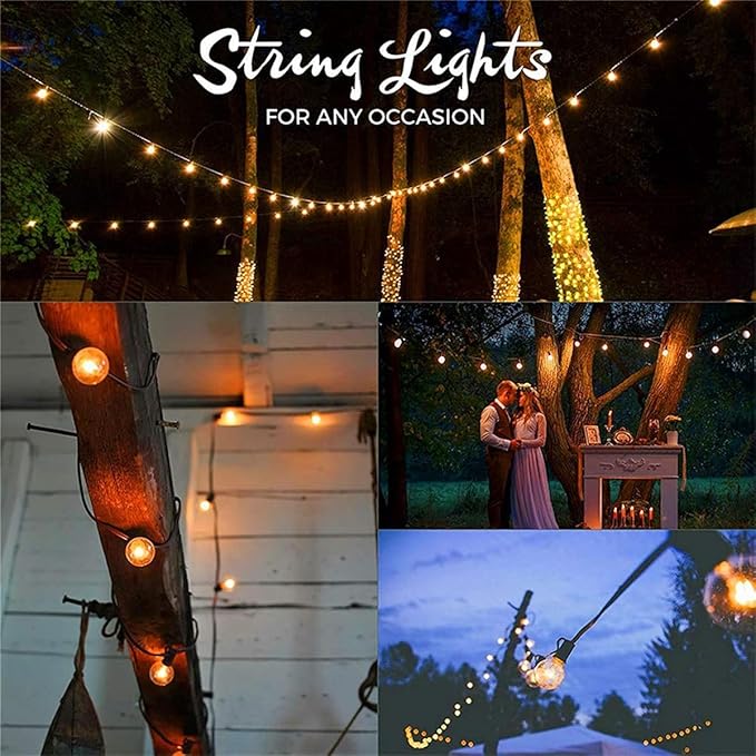 Abeja 25Ft Outdoor Patio String Lights with 27 Clear G40 Bulbs, UL Listed for Porch Bars Deck Wedding Party Markets | Lumora