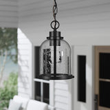 Globe Electric 44627 1-Light Outdoor Pendant, Matte Black, Clear Seeded Glass Shade, Bulb Included | Lumora