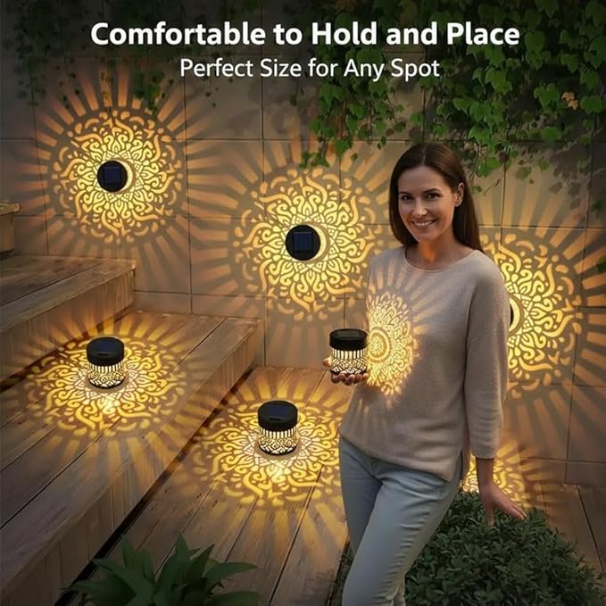 2026 New Decorative Solar Mandala Lights Outdoor Garden - Metal Waterproof Pathway Lights Solar Powered, Shadow Projection Landscape Lighting for Backyard, Patio, Walkway, Lawn, Porch Decor (4pcs)