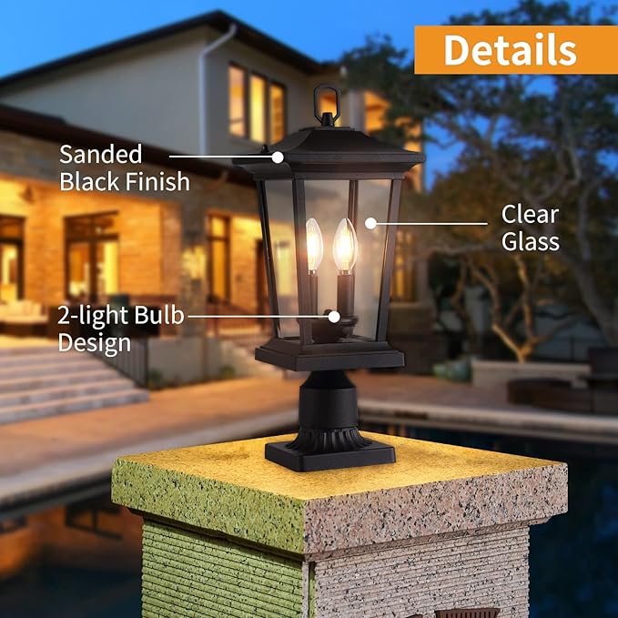 Outdoor Post Lights, Cast Aluminum Lamp Post Light Fixture, 2-Light Pole Mount Light with Clear Glass, Outdoor Pier | Lumora