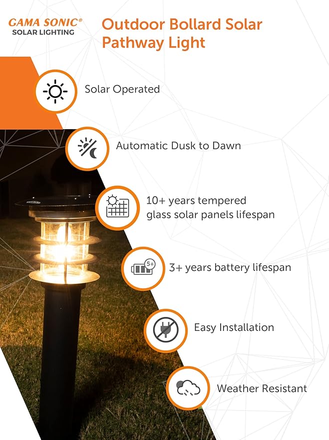 Gama Sonic Solar Pathway Light, Stainless Steel Bollard LED Lamp, Waterproof Outdoor Landscape Lights (GS-214)