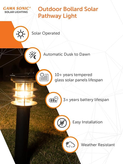 Gama Sonic Solar Pathway Light, Stainless Steel Bollard LED Lamp, Waterproof Outdoor Landscape Lights (GS-214)