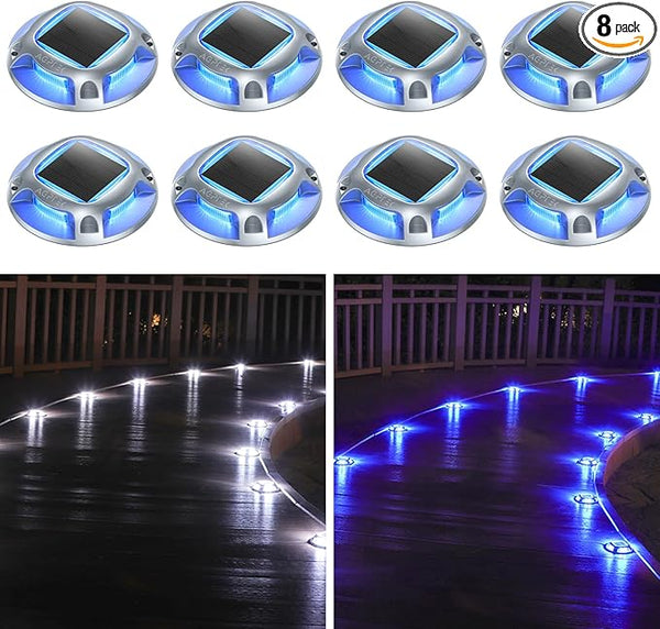 AGPTEK Solar Driveway Lights Outdoor 8 Pack, 2 Color Modes LED Deck Dock Marine Waterproof Security Marker Lights | Lumora