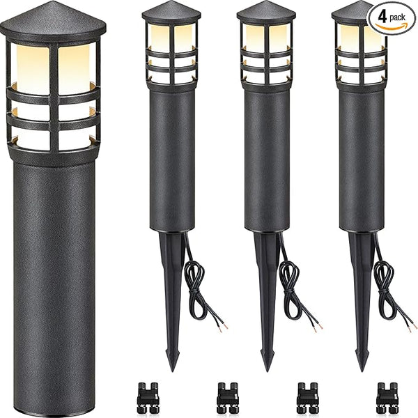 SUNVIE 4-Pack Low Voltage Pathway Lights 3W 3000K 12-24V LED Landscape Bollard Path Lights with Connectors CRI 90+ | Lumora