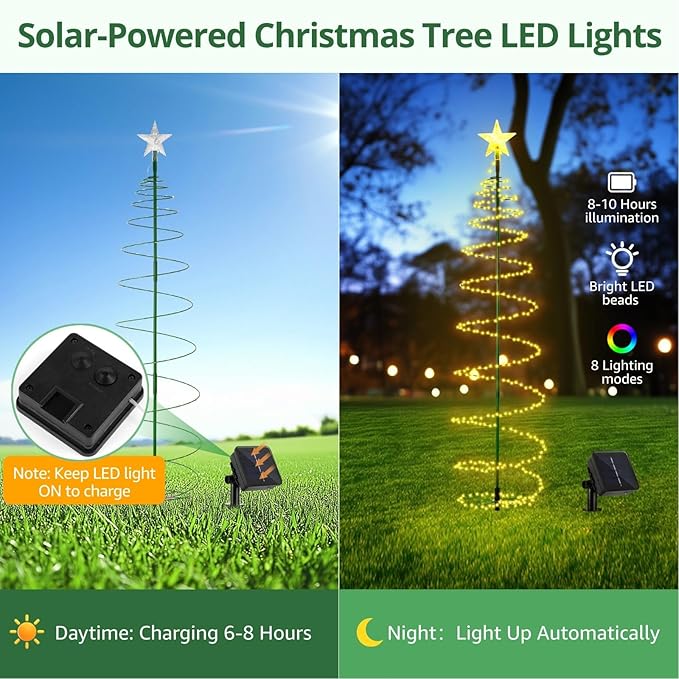 Christmas Tree Light, Solar Metal Christmas Tree Led Lights, 2 Pcs, Christmas Solar Lawn Decoration, Waterproof Outdoor Solar Pathway Lights for Patio Garden