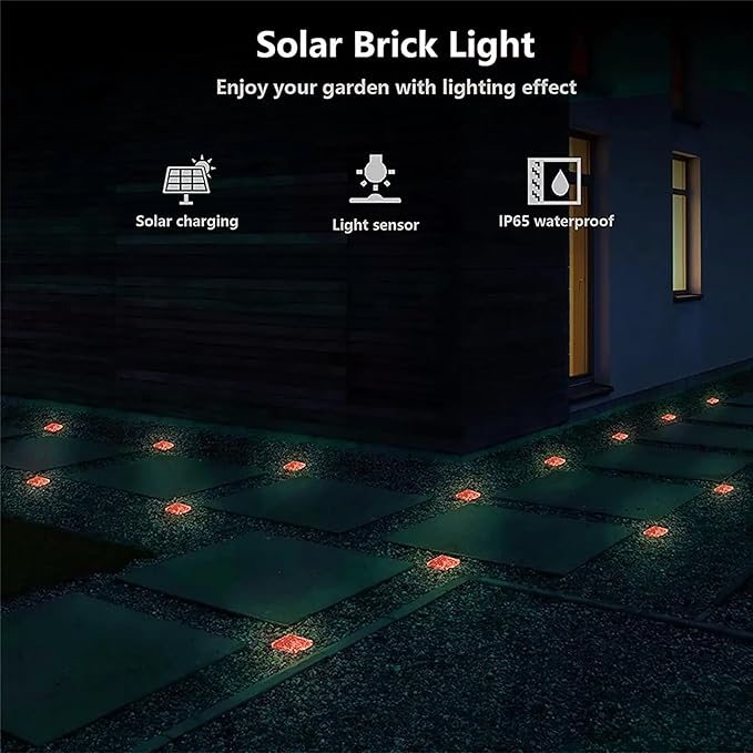 keeda Solar Brick Lights Waterproof Solar Path Ice Cube Lights Outdoor LED Decorative Ice Block Floor Tile Lights for Garden, Pathway, Patio, Walkway (Red, Pack of 2)