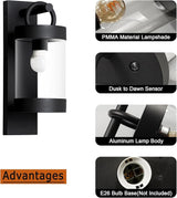 Outdoor Dusk to Dawn Wall Lights Modern Exterior Wall Mount Lantern Fixture Aluminum E26 Lamps Waterproof Porch | Lumora
