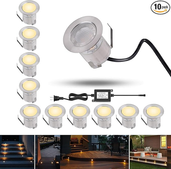 RNEHON LED Deck Lights Kit, Waterproof IP67 Deck Lamp Low Voltage 10 pcs Warm White LED In-ground Lighting Outdoor | Lumora