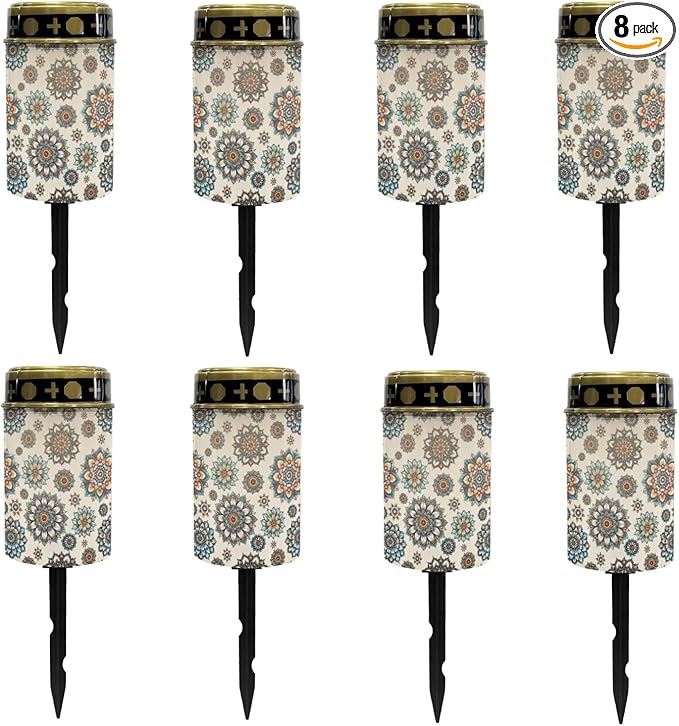 Bohemian Boho Floral Solar Garden Lights Fairy Lights Solar-Powered Lights for Outside,Led Solar-Lantern Flameless Solar Stake Lights Warm White Solar Pathway Lights Landscape Lighting