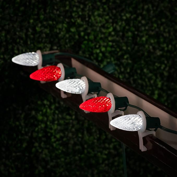 Novelty C9 LED Faceted Ultra Bright Dimmable Outdoor Christmas Light Replacement Bulbs, 25PK (Red/Pure White) | Lumora