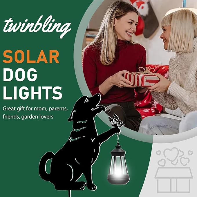 Black Dog Christmas Decorations Outdoor - Solar Lights Outdoor Garden Decor Stake with Butterfly Decorative Metal | Lumora