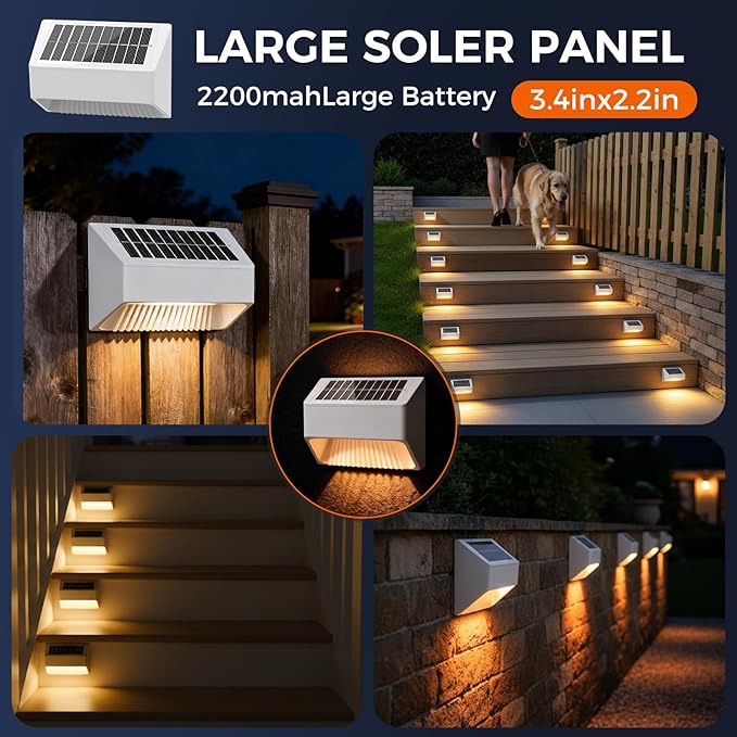 Outdoor Solar Lights, Warm White Decorative Solar Fence Lights, for Gardens, Swimming Pools, Decks, Fences, Patios, Front Doors, Stairs, Landscapes, Courtyards, and Driveway Paths, Pack of 8