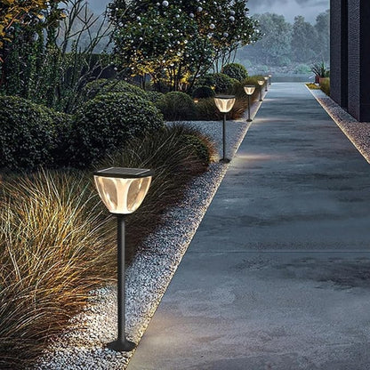 Solar Pathway Light LED Warm Light Landscape Lighting Solar Garden Lights with Clear Shade Black Aluminum Bollard Lights with IP65 Waterproof for Garden Yard Lawn Driveway Patio