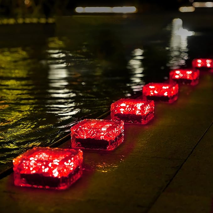 keeda Solar Brick Lights Waterproof Solar Path Ice Cube Lights Outdoor LED Decorative Ice Block Floor Tile Lights for Garden, Pathway, Patio, Walkway (Red, Pack of 2)