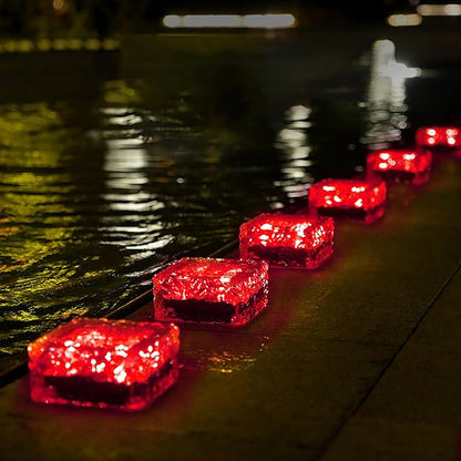 keeda Solar Brick Lights Waterproof Solar Path Ice Cube Lights Outdoor LED Decorative Ice Block Floor Tile Lights for Garden, Pathway, Patio, Walkway (Red, Pack of 2)