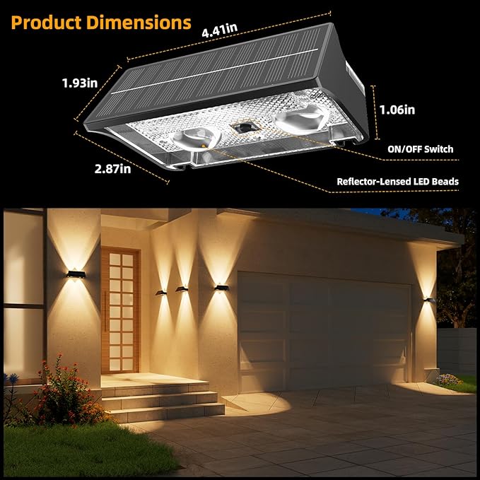 NIORSUN Solar Fence Lights Outdoor, 6 Pack Up and Down Waterproof Solar Wall Lights, Warm & Cool White + RGB, Fence | Lumora