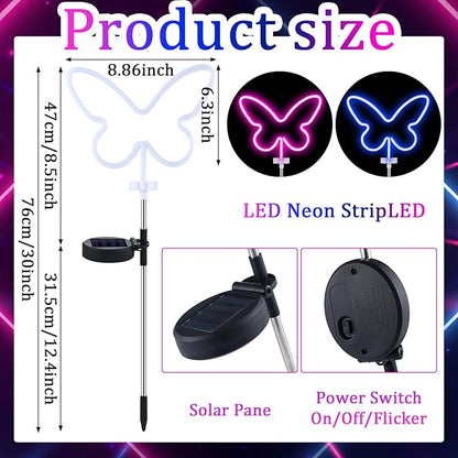2 Pcs Butterfly Solar Lights Outdoor Decor Butterfly Neon Lights Yard Solar Lights for Outside Waterproof Decorations with Stake for Garden Patio Yard Pathway Decoration Gardening Gifts