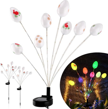 2 Packs Solar Easter Decorations Outdoor Stake Lights, LED Egg Lights for Easter Decor, Waterproof Solar Stake Light for Lawn Pathway Landscape Yard Porch Patio(Color:Colorful)