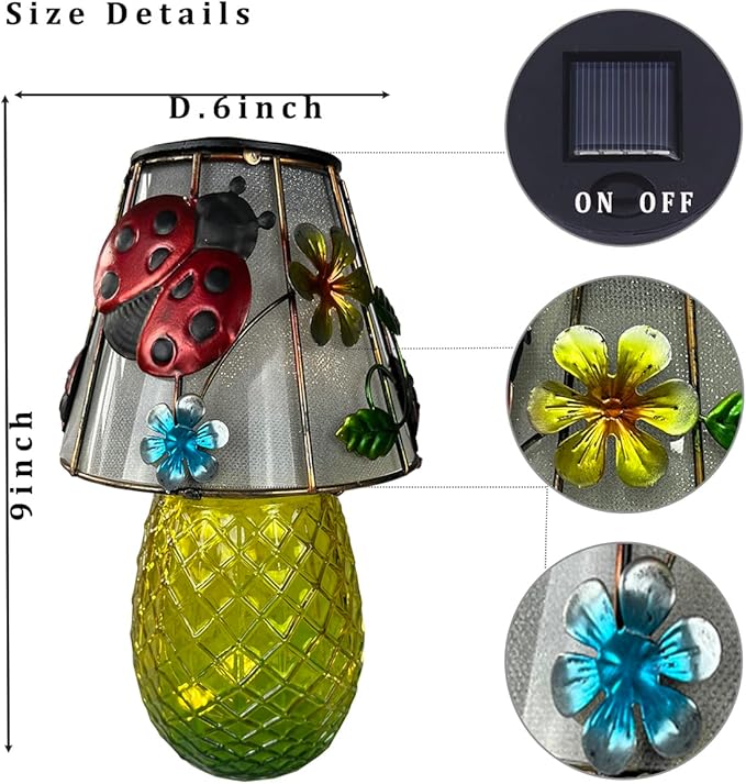 Ladybug Solar Garden Lights Outdoor Decor - Waterproof Tabletop Solar Lamp - Cordless Table Lamps for Garden Patio | Lumora