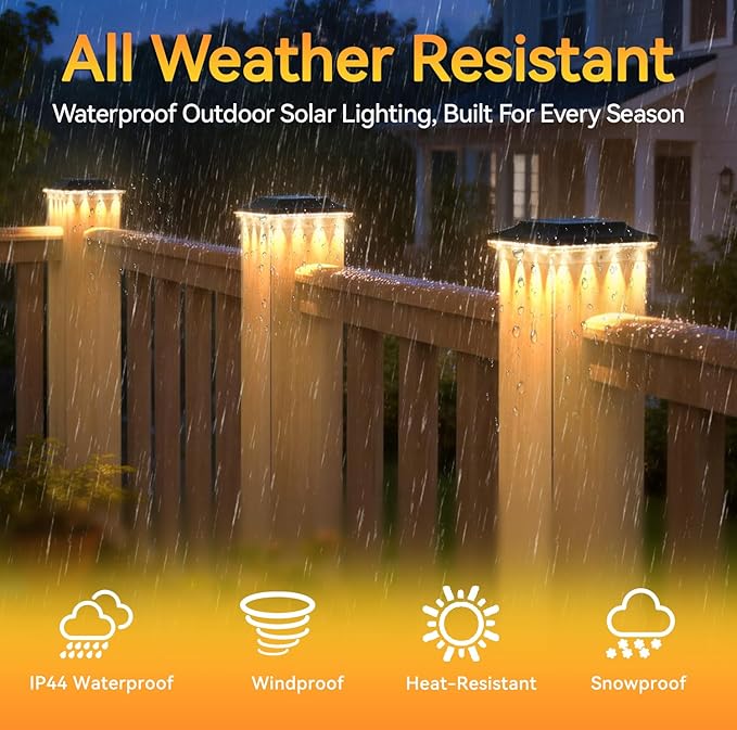 4x4 Solar Post Cap Lights Outdoor, Black Deck Post Light Solar Powered for 3.5x3.5 Vinyl/Wooden Post, Waterproof 3 Modes(Warm/Cool Light) Solar Fence Light for Garden, Patio, Porch 12pack