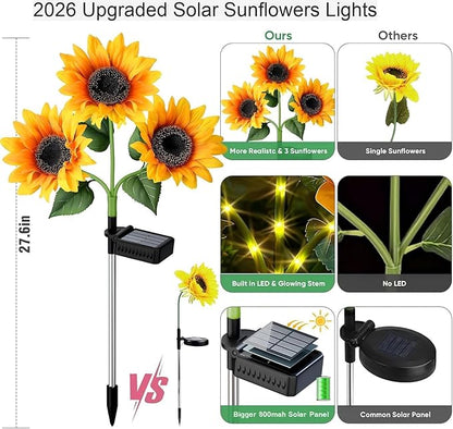 Solar Flowers Outdoor Waterproof: Gifts for Mom Mothers Day - 6 Pack Sunflower with 18 Vivid Large Flowers - 800mAh Battery for 12H Runtime - IP65 Auto On/Off Solar Garden Lights for Patio Yard