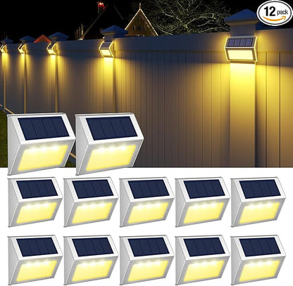 JSOT Solar Deck Lights -12 Pack Solar Fence Lights Waterproof Outdoor Light Fence Post Light for Outside Pool Garden Backyard Patio Yard Wall Stair Step, Warm Light
