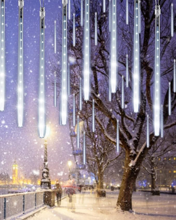 Flacchi White 10 Tube 240 LED Raindrop Meteor Shower Icicle Lights with Timer Function for - Outdoor String Light | Lumora