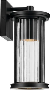 Kichler Barras 11.5" 1-Light Outdoor DarkSky Approved Wall Sconce with Clear Ribbed Glass in Black, Vertical Mount | Lumora