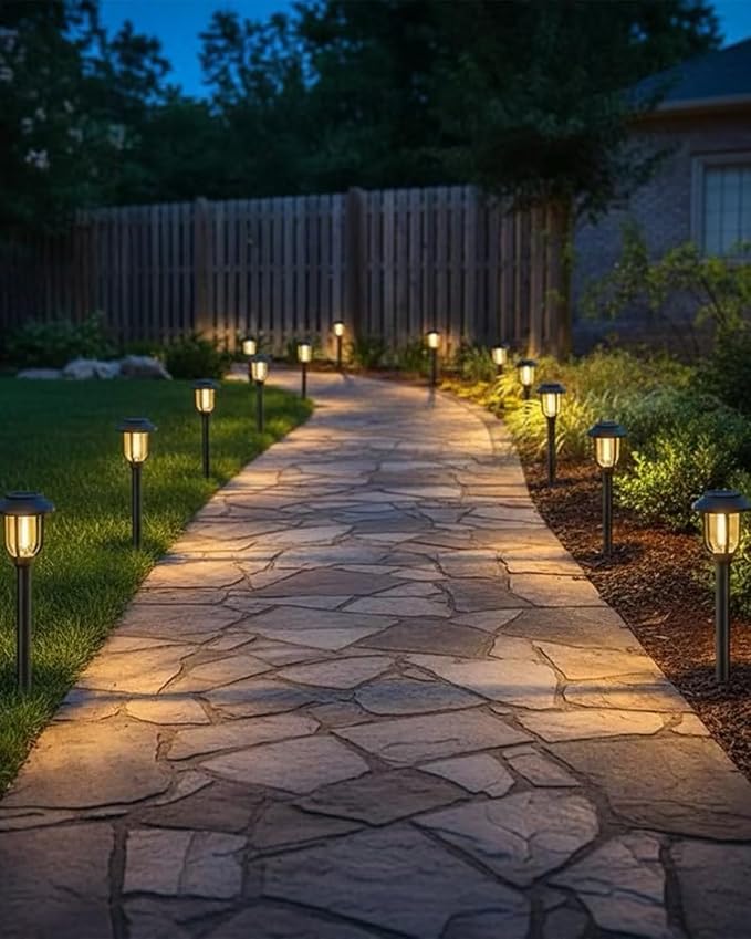 Solar Pathway Lights Outdoor 8 Pack, 3000K Solar Path Lights,Solar Lights Outdoor Waterproof Stainless Steel Landscape Path Lights Auto On/Off, Solar Garden Lights for Walkway Yard Driveway Patio