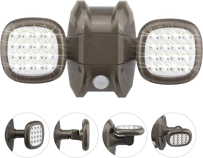 HONWELL Motion Sensor Light Outdoor Battery Operated Outside Security Flood Light Cordless IP65 Waterproof 32 LED Dual Head Spotlights, Motion Detector Lights for House Garage Porch Garden Shed