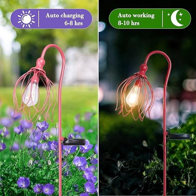 Solar Lights Outdoor Decorative Solar Wire Metal Flower Yard Stake Decorative Path Light for Walkway Pathway Lawn Patio Yard Decorations Pink 2 Pack