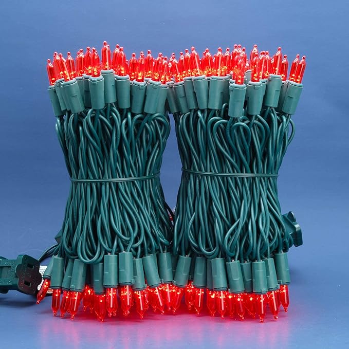 200 Count Red LED Christmas Lights, 66 ft Green Wire UL Certified Commercial Grade Holiday String Light Set (Red)
