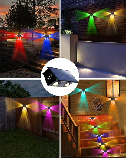 6 Pack Color Changing Solar Powered Fence Lights Outdoor Decorative LED Waterproof Yard Lamps for Outside Wall, Deck, House Patio, Rail, Stair, Yard, Pool, 7 Colorful Modes, Easy 1-Min Installation