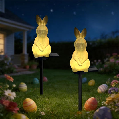 2 Pack Solar Easter Bunny Lights Outdoor, Waterproof Solar Easter Decorations Outdoor Bunny Rabbit Light Easters Yard Stakes Lights for Outside Lawn Walkway Patio (Blending Colors)