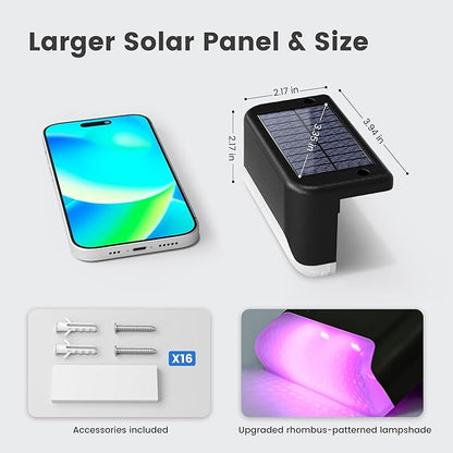 SOLPEX Solar Deck Lights Outdoor, Solar Fence Lights Waterproof LED Step Light for Outside,Patio,Stair,Garden,Yard,Railing,Front Porch, Balcony Decor(16 Pack RGB)