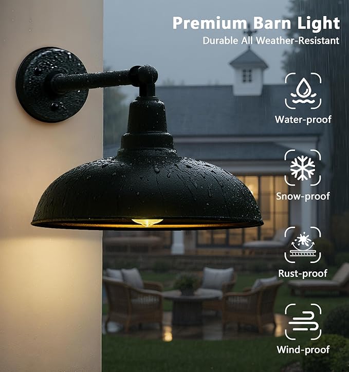 23" Extra Large Outdoor Gooseneck Barn Light - Black Wall Mount Light, Rust-Resistant and Water-Resistant, Classic Farmhouse Design, Suitable for Warehouse, Garage and Porch - 2 Pack