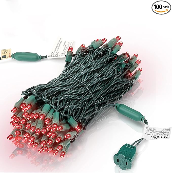 100 Counts LED Christmas Lights - 50 ft 5mm Red Commercial Grade Waterproof Indoor/Outdoor String Lights, Green | Lumora
