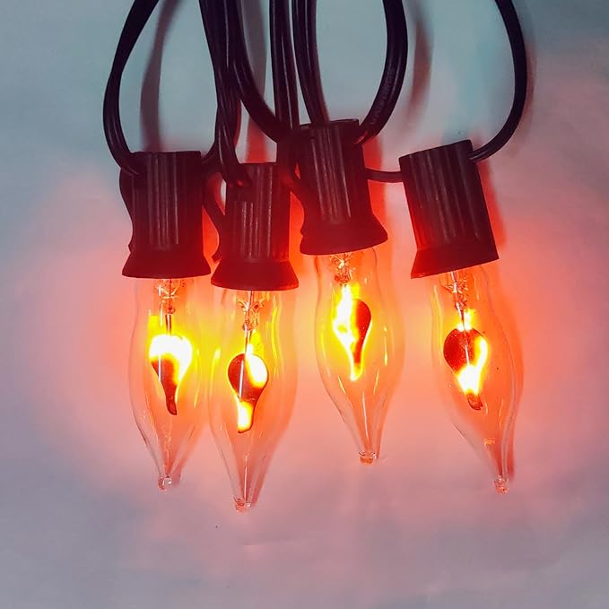 Halloween Flickering Flame String Lights, 10Ft Outdoor Christmas Lights 10 Flicker Flame Bulb Light, Plug in Hanging Patio Light for Indoor Outdoor Party Backyard Christmas Halloween Decor