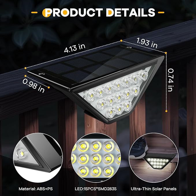 Solar Step Lights for Outside, Solar Stair Lights Outdoor Waterproof, Deck Step Lights for Fence, Patio, Yard, Porch, Front Door, Sidewalk, Garden, Patio Decor (8, Cool White)
