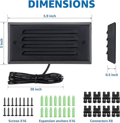 SUNVIE Low Voltage Step Lights 5W LED Step Lights Outdoor 3000k Low Voltage Deck Light with Horizontal Louver Faceplate Deck Stair Light for Stairs Fence Post Fastlock2 Connectors Included, 8 Pack