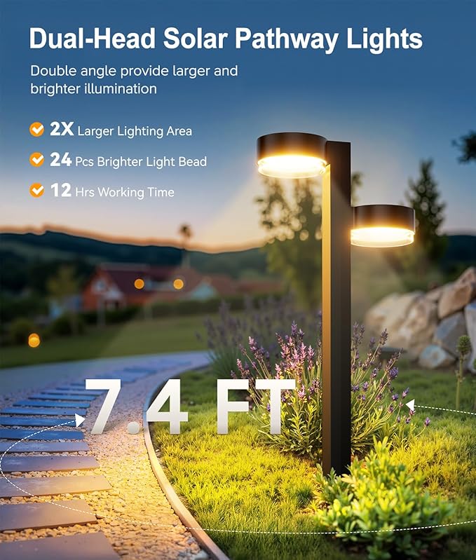 Solar Pathway Lights Outdoor Waterproof, 2 Pack with 4 Head Solar Lights Outdoor Super Bright Up to 12Hrs, Auto | Lumora