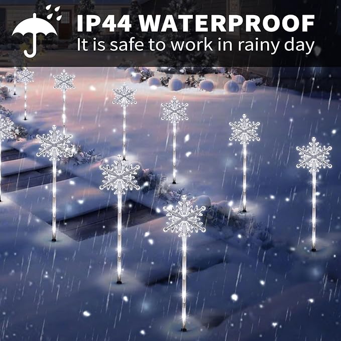 5 Pcs Acrylic Solar Pathway Stakes Lights Outdoor Waterproof, 8 Modes Christmas Decorations Outdoor Yard, Solar Christmas Garden Decor Lights (Xmas Snowflake White)