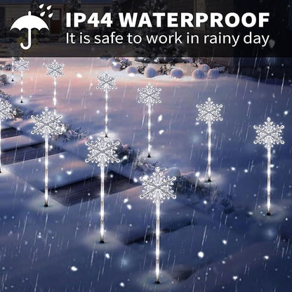 5 Pcs Acrylic Solar Pathway Stakes Lights Outdoor Waterproof, 8 Modes Christmas Decorations Outdoor Yard, Solar Christmas Garden Decor Lights (Xmas Snowflake White)
