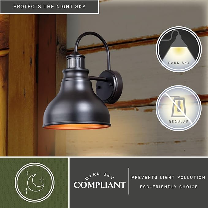VAXCEL Delano Bronze Motion Sensor Dusk to Dawn Farmhouse Barn Dark Sky Outdoor Wall Light | Lumora
