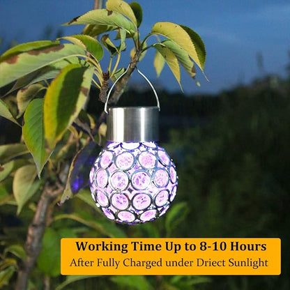 2 Pack Hanging Solar Light Outdoor, Decorative Solar Powered Waterproof Ball Shaped Night Light, Hanging Globe Solar Lights for Gardens, Yards, Patios, Lawns (Color-Changing Light)