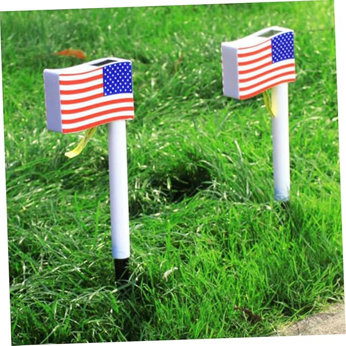 Veemoon 2pcs Solar LED American Flag Garden Lights Solar Pathway Lawn Lamps Outdoor Decorative Landscape Lighting for Independence Day Yard Random Color