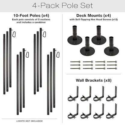 EXCELLO Global Products Premium String Light Poles - 4 Pack - Extends to 10 Feet – Deck Mount (Wood/Concrete)
