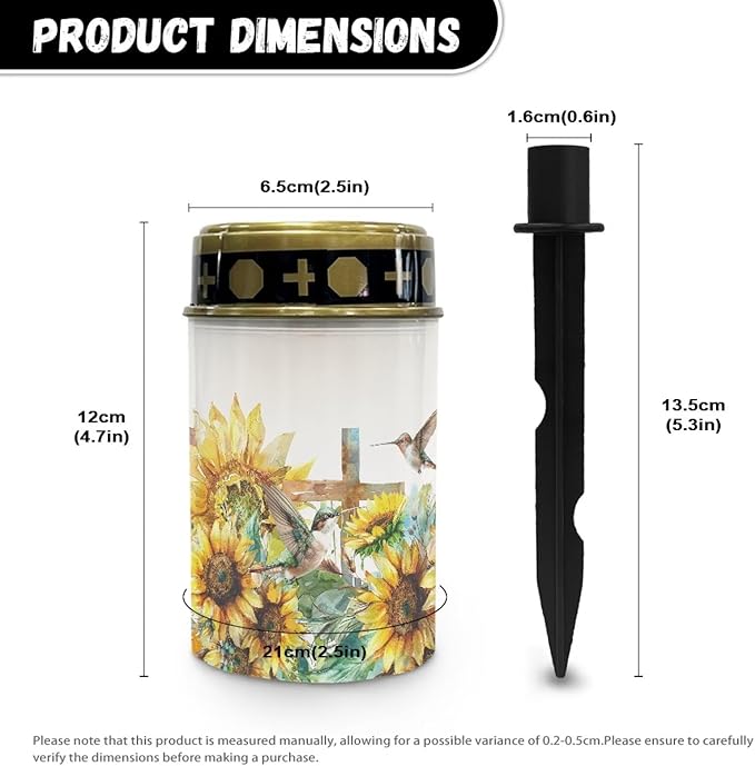 HUGS IDEA Sunflower Cross Solar Grave Lights Hummingbird Grave Lanterns Waterproof Grave Yard Decorations Outdoor | Lumora