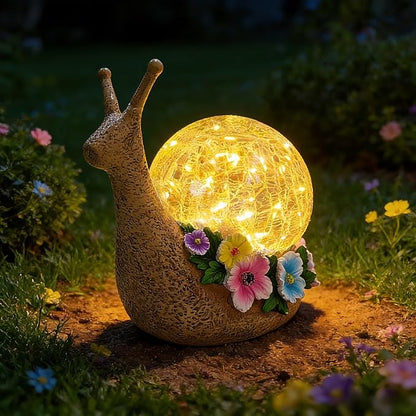 Solar Snail Garden Decorations Outdoor Lights Yard Decor,Resin Fariy Statues Cracked Glass lamp Outside for Backyard Patio Lawn Porch,Unique Gifts for Women Mom Grandma